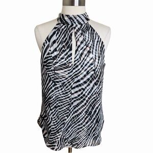 White House Black Market Zebra Print Halter Top 6 Metallic Silver Stripe Keyhole